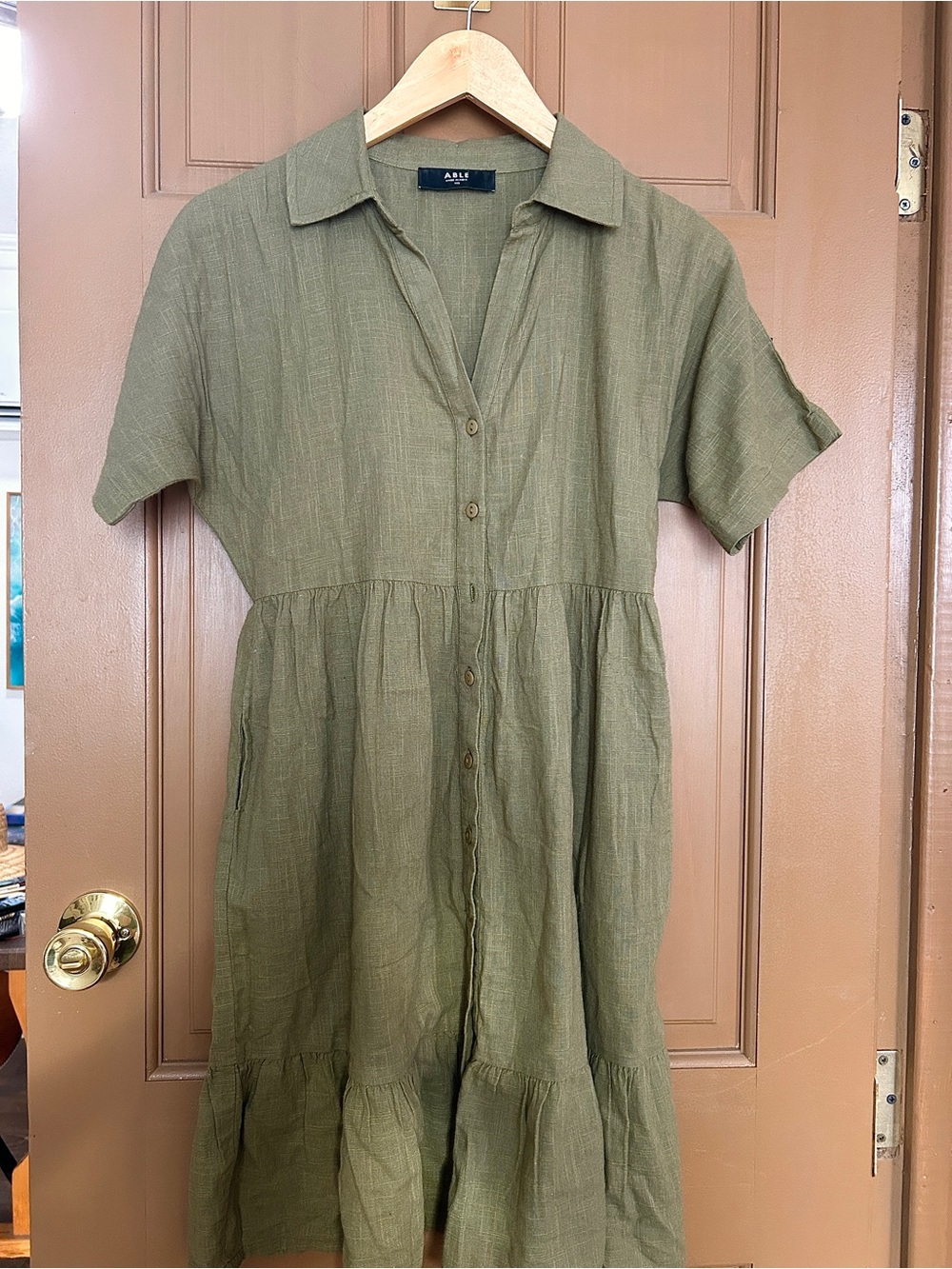 Able Olive Green Shirt Dress (missing one button)